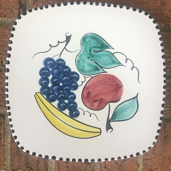Hand Painted Square Serving Plate Featuring a Banana, Grapes, Cherry - Picture 1 of 2